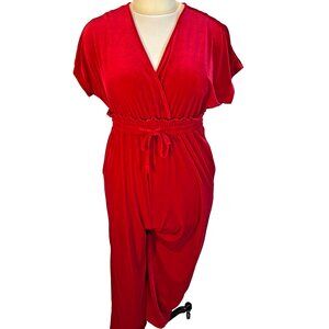 Womens 2X Red Velvet Stretch Jumpsuit Long Sleeve Holiday